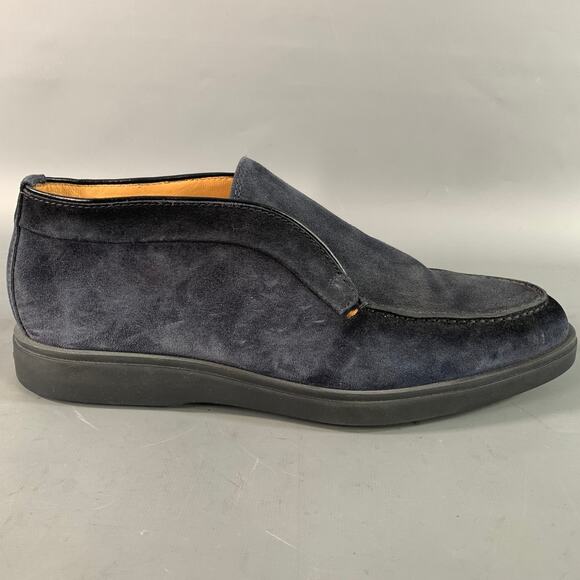 SANTONI Size 9.5 Navy Solid Suede Chukka Loafers main image 4